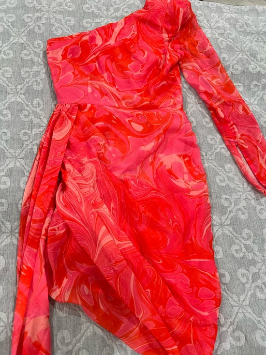 ASOS Dresses & Skirts - ASOS Red and Pink Asymmetrical Long-Sleeve Dress
